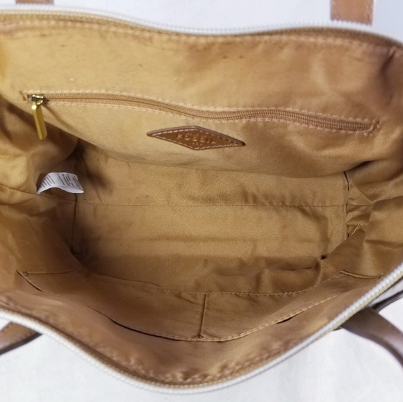 Fossil coated canvas logo brown beige hand bag purse - Picture 4 of 7